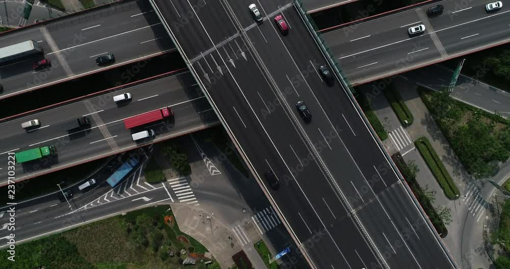 Aerial view of highway and overpass in city Aerial view of highway and overpass in city