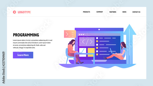 Web site onboarding screens. Programmers coding software application. Menu vector banner template for website and mobile app development. Modern design linear art flat illustration.