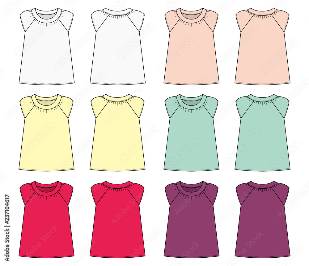 women's short sleeve shirt (puff sleeve shirt) template illustration set women's short sleeve shirt (puff sleeve shirt) template illustration set