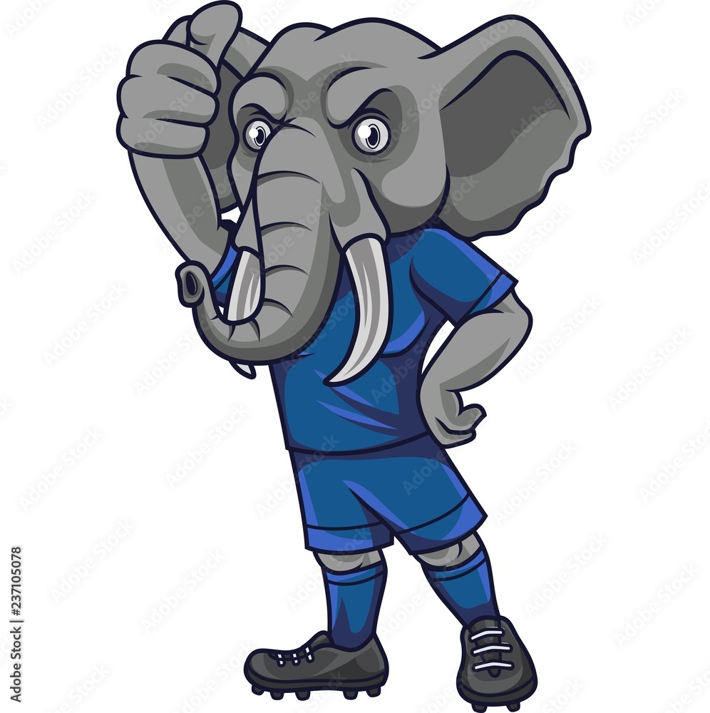 Naklejka premium Cartoon elephant soccer mascot showing thumb up