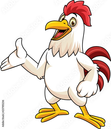 Cartoon rooster presenting