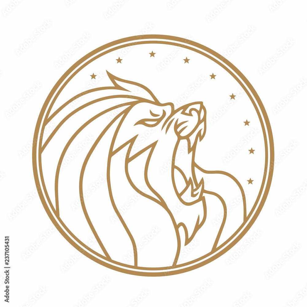 Lion Roaring Circle Gold Logo White Background Vector Illustration Lion Roaring Circle Gold Logo White Background Vector Illustration