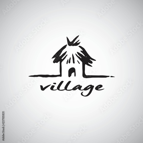 Hut Logo Design Template. Hand Drawn Vector Illustration