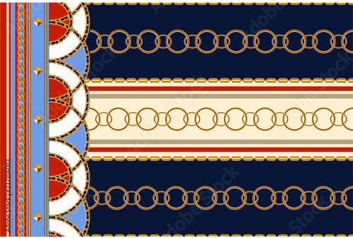 Baroque seamless pattern with chains. Vector patch for print, fabric, scarf.