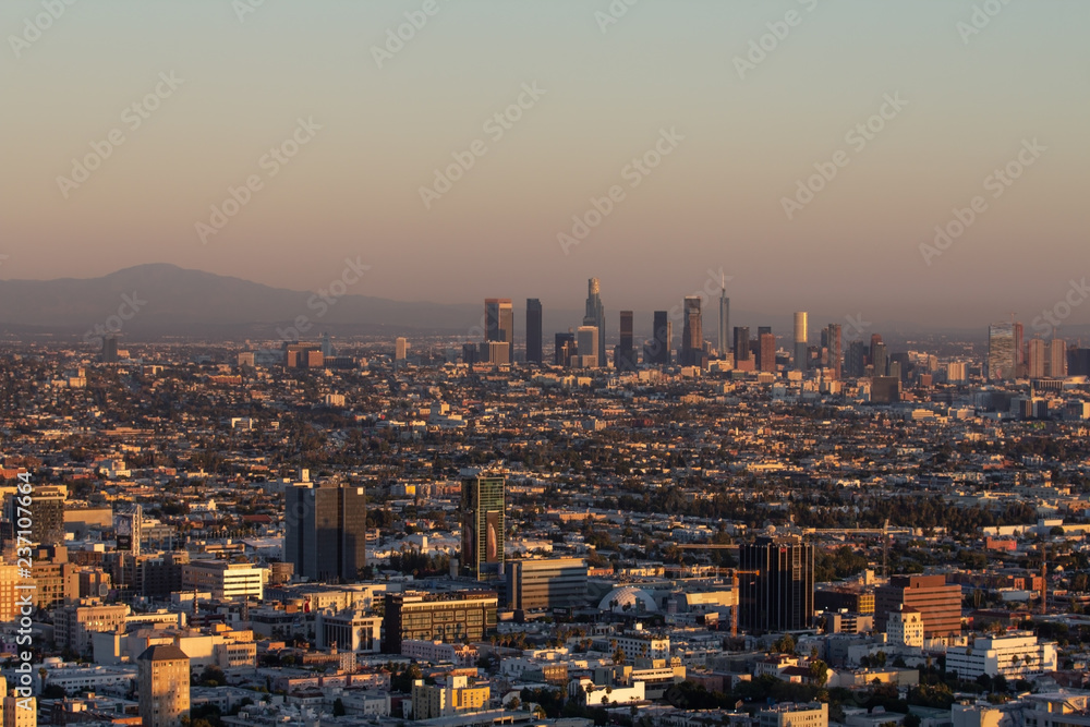 Fototapeta premium Sunset light over City of Los Angeles in California