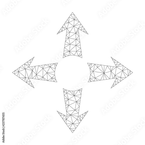 Mesh vector expand arrows icon on a white background. Polygonal wireframe grey expand arrows image in lowpoly style with connected triangles, dots and linear items.
