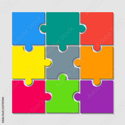 Color Puzzle Pieces JigSaw Nine Steps Infographic.