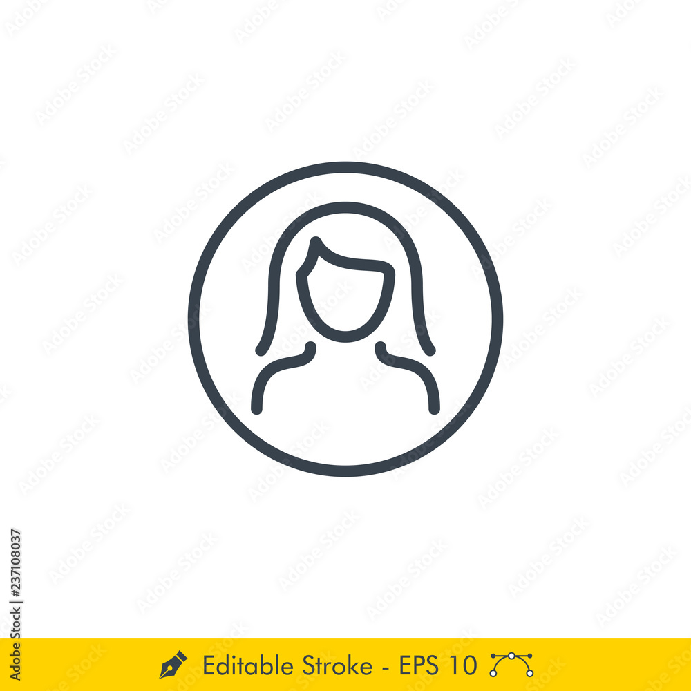User (Female / Woman) Icon / Vector - In Line / Stroke Design User (Female / Woman) Icon / Vector - In Line / Stroke Design