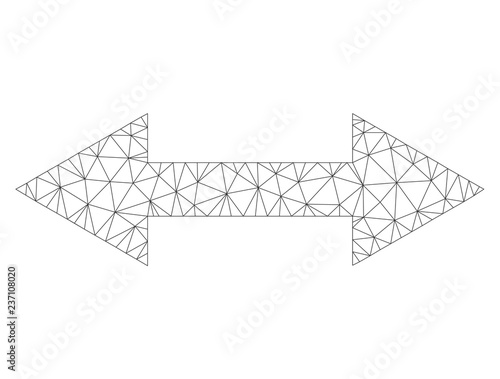 Mesh vector horizontal flip icon on a white background. Polygonal wireframe gray horizontal flip image in lowpoly style with combined triangles, dots and lines.