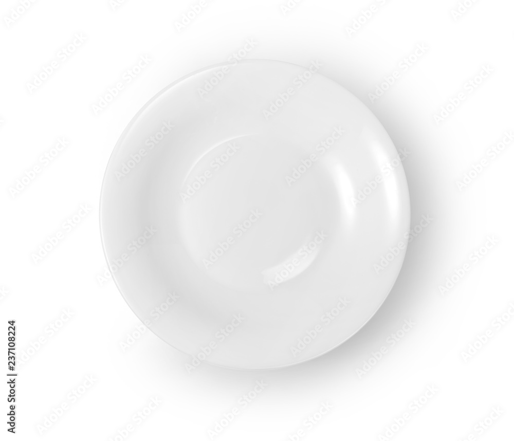 Top view of round plate or dishe isolated on white