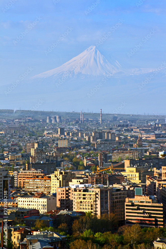 Legendary mount Ararat and Yerevan city.