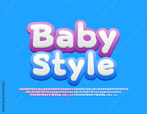 Vector bright Baby Style cute Font. Children soft Alphabet letters, Numbers and Symbols.