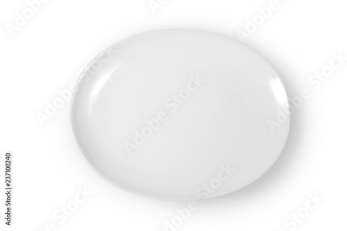 Top view of round plate or dishe isolated on white