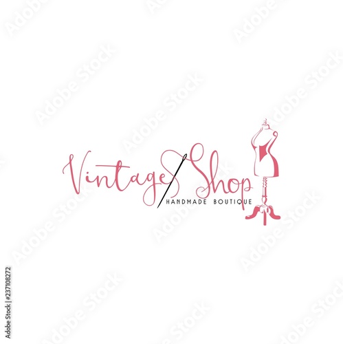 Tailor Sewing Vintage, Mannequin, Needle, Fashion, Retro Logo, Sign, Icon Template Vector Design