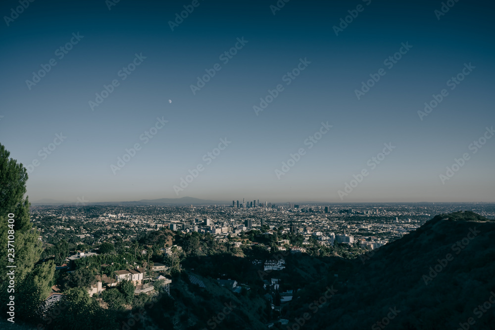 Vantage view of Los Angeles from the hills of Hollywood in California