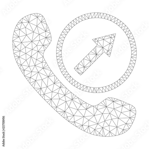 Mesh vector outgoing call icon on a white background. Polygonal carcass grey outgoing call image in low poly style with connected triangles, nodes and linear items.