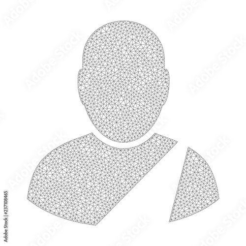 Mesh vector patient icon on a white background. Polygonal carcass gray patient image in lowpoly style with structured triangles, nodes and lines.