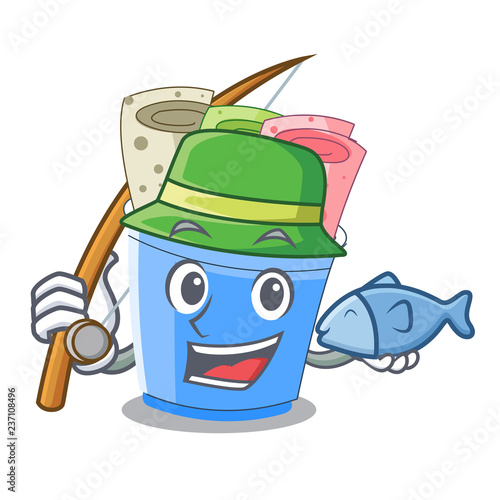 Fishing ice cream rolls at cups cartoon