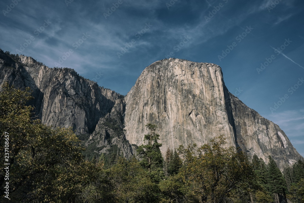 View of the El Capitan from Yosemite Valley in Yosemite National Park, California