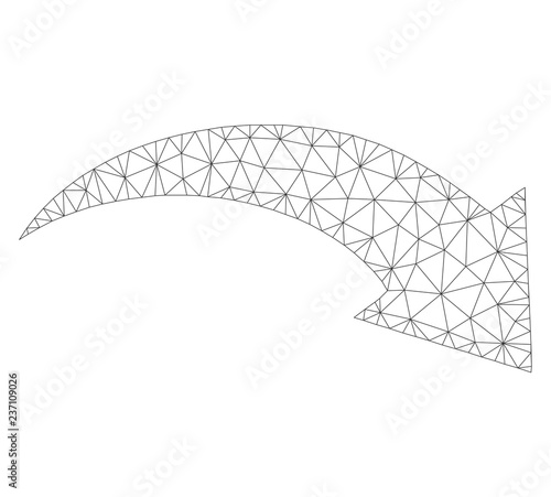 Mesh vector redo icon on a white background. Polygonal carcass gray redo image in low poly style with combined triangles, nodes and lines.