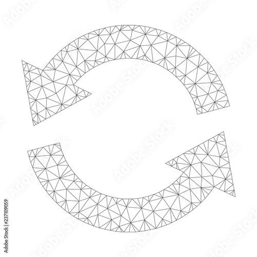 Mesh vector refresh icon on a white background. Polygonal carcass gray refresh image in low poly style with combined triangles, nodes and lines.