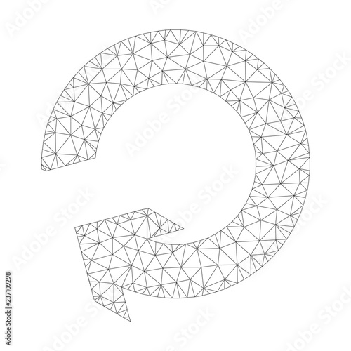 Mesh vector rotate icon on a white background. Polygonal carcass grey rotate image in lowpoly style with connected triangles, nodes and linear items.