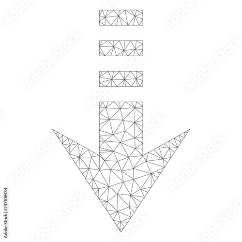 Mesh vector send down icon on a white background. Polygonal wireframe grey send down image in lowpoly style with organized triangles, dots and lines.