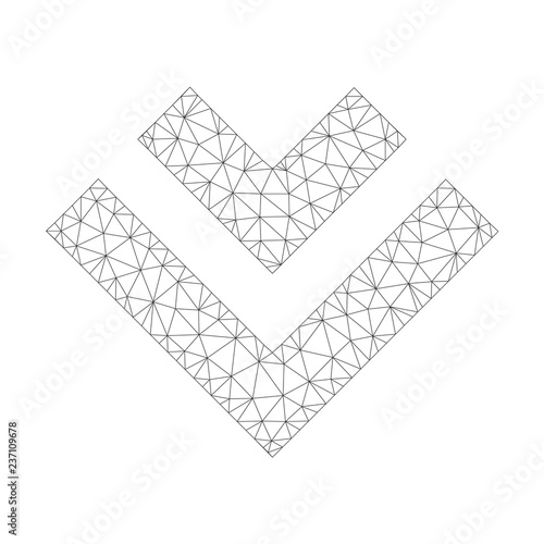 Mesh vector shift down icon on a white background. Polygonal carcass grey shift down image in low poly style with organized triangles, points and linear items.