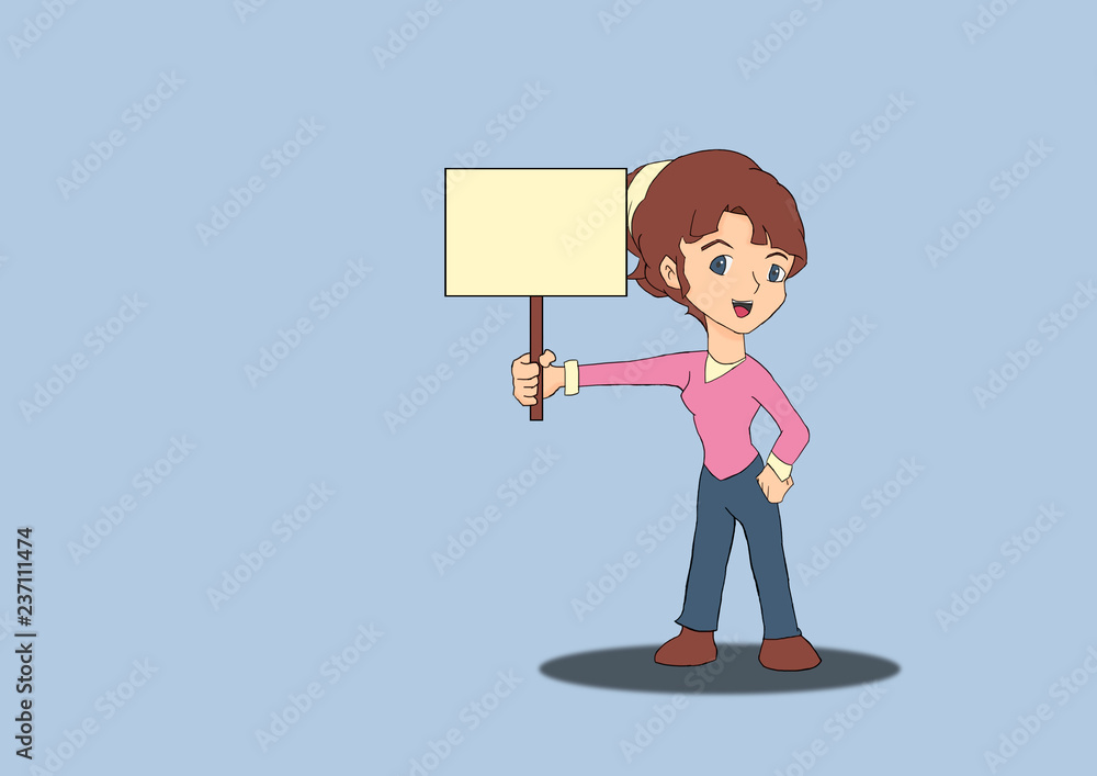girl holding a sign in hands, illustration to fill girl holding a sign in hands, illustration to fill