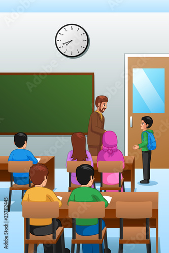 Students and Teacher in the Classroom Illustration