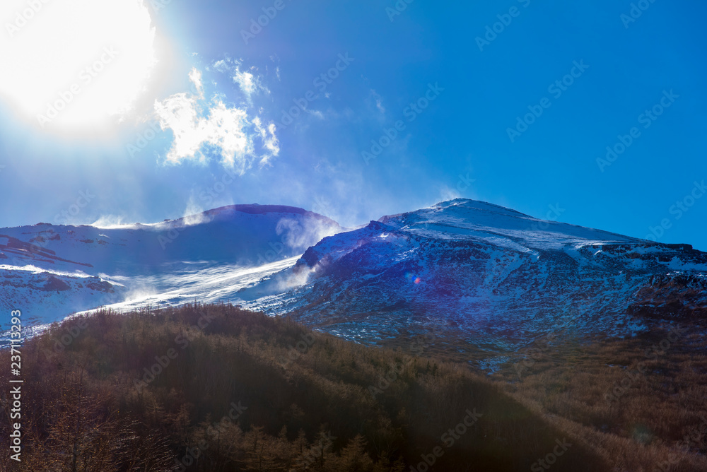 五合目からの凍りつく冬の富士山