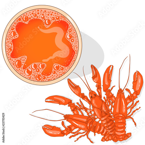 Glass of beer with lobsters vector illustration isolated on white