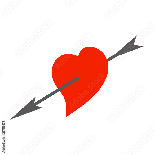 Heart, pierced by an arrow, isolated on white background, vector illustration,