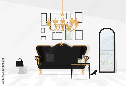 Classic interior of a living room. Vector illustration.