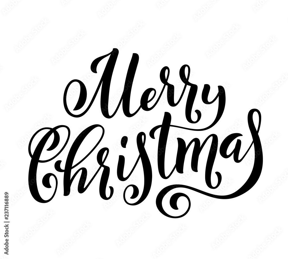 Naklejka premium Merry Christmas handwritten lettering. Lettering design card template. Vector.