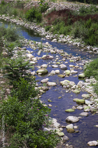 Mountain river flowing in the valley