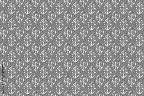 Outline leaves pattern on gray backdrop. Design for wallpaper, fabric, textile, wrapping. Simple background