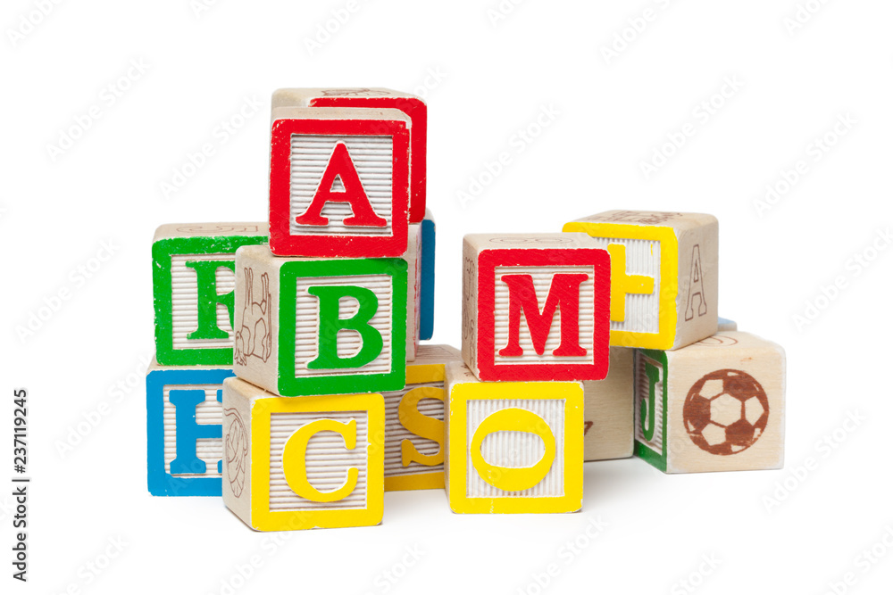 Wooden alphabet blocks isolated on white background Wooden alphabet blocks isolated on white background