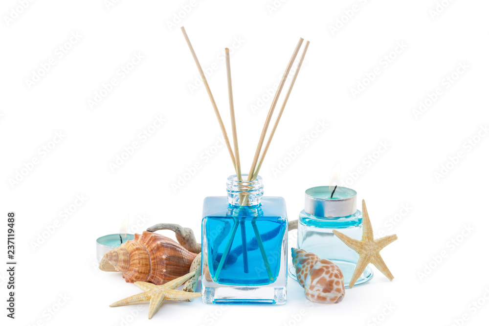 Fototapeta premium Beautiful spa composition with aroma diffuser on light background