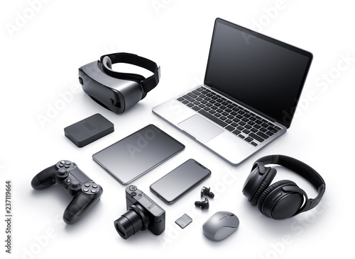 Gadgets and accessories isolated on white background photo