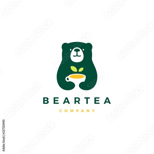 bear tea cup logo vector icon illustration