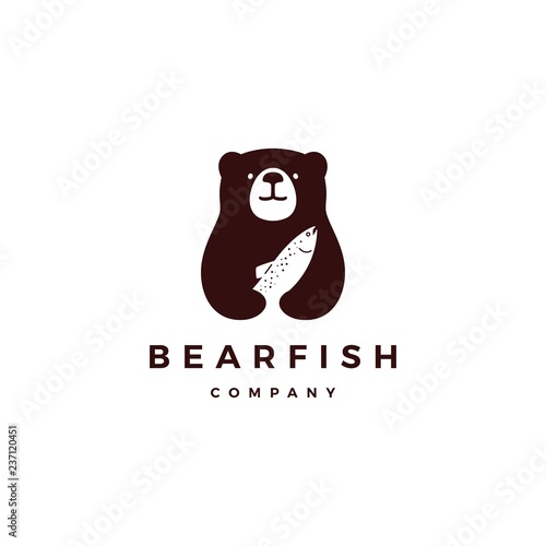 bear fish salmon logo vector icon illustration