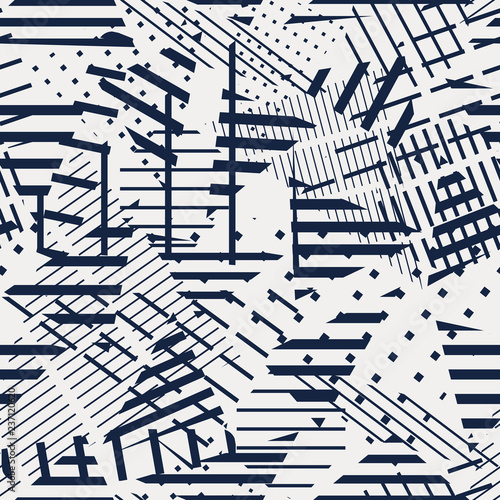 Futuristic abstract collage vector illustration. Trippy shapes seamless pattern.