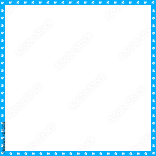 Vector cyan blue and white square frame made of animal paw prints copy space