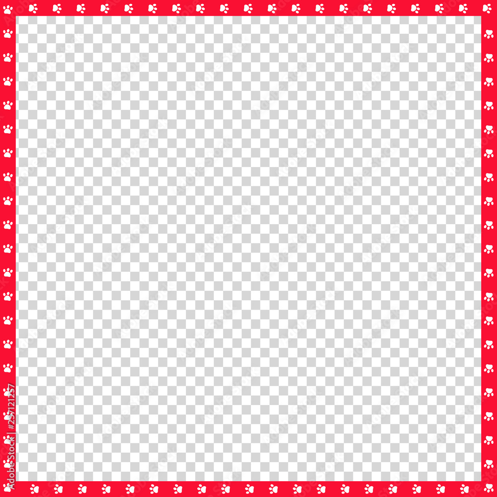 Vector red and white square border made of animal paws print isolated Vector red and white square border made of animal paws print isolated