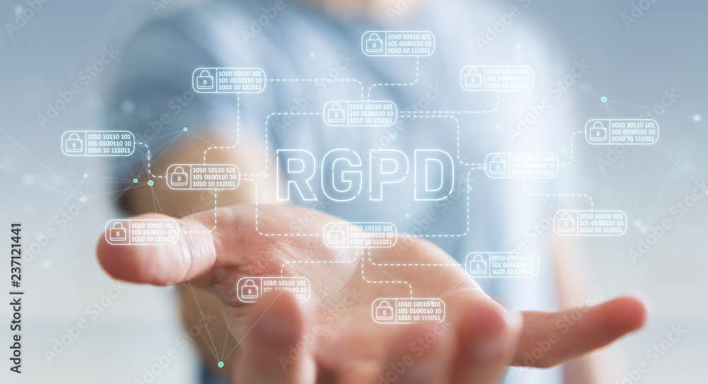 Businessman protecting his datas with GDPR law interface Businessman protecting his datas with GDPR law interface