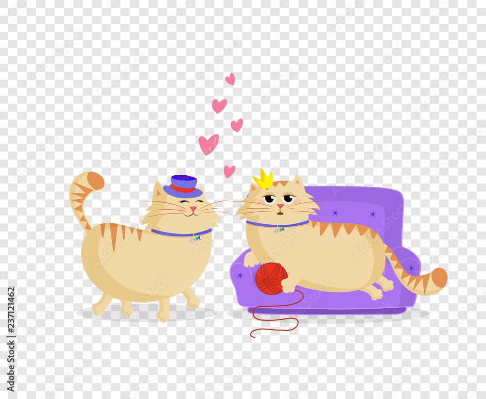 Fototapeta premium Cute cartoon cats boy and girl in love clip art