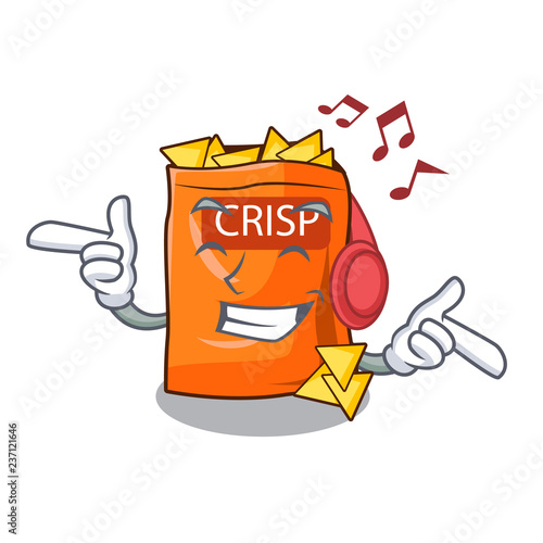 Listening music crispy chips snack on a character