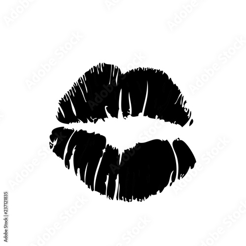 Vector black and white girls lipstick kiss mark print on white background