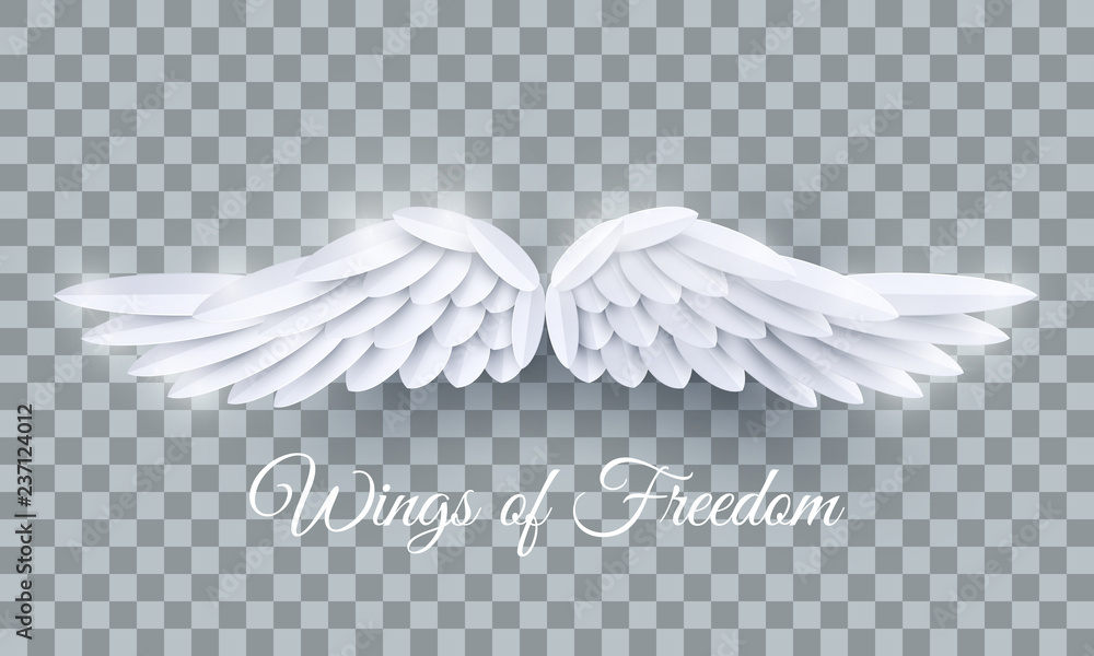 Vector 3d white realistic layered paper cut angel wings isolated on ...